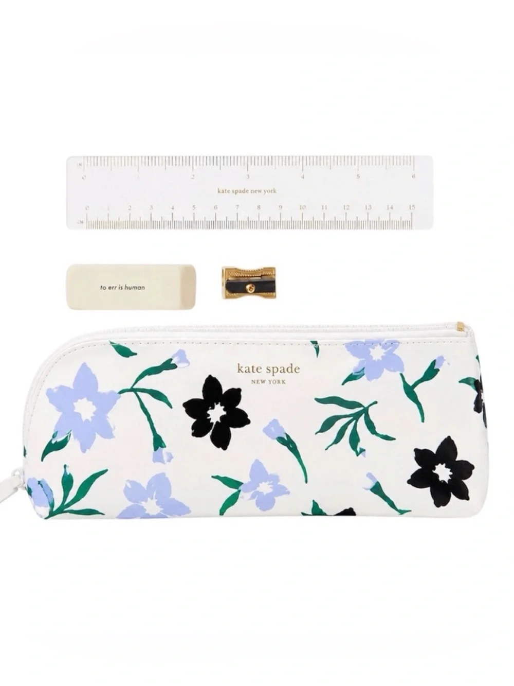 Kate Spade Graceful Floral Case Pouch Sharpener Eraser Ruler School Office NWT